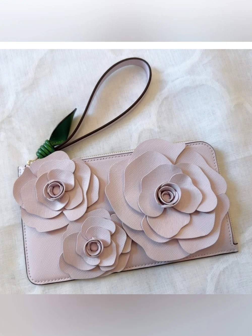 kate spade Floral Appliqué Wristlet Clutch - Light Lavender with Green Accent